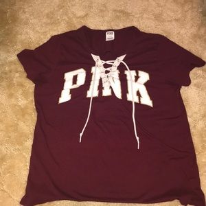 Burgundy campus tee—pink Victoria’s Secret